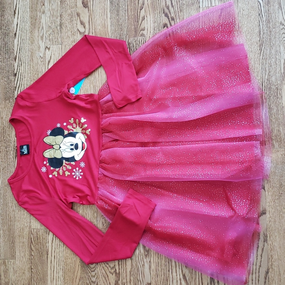 (14/16) NWT Mad Engine Minnie Mouse Graphic Fit and Flare Sparkly Holiday Disney